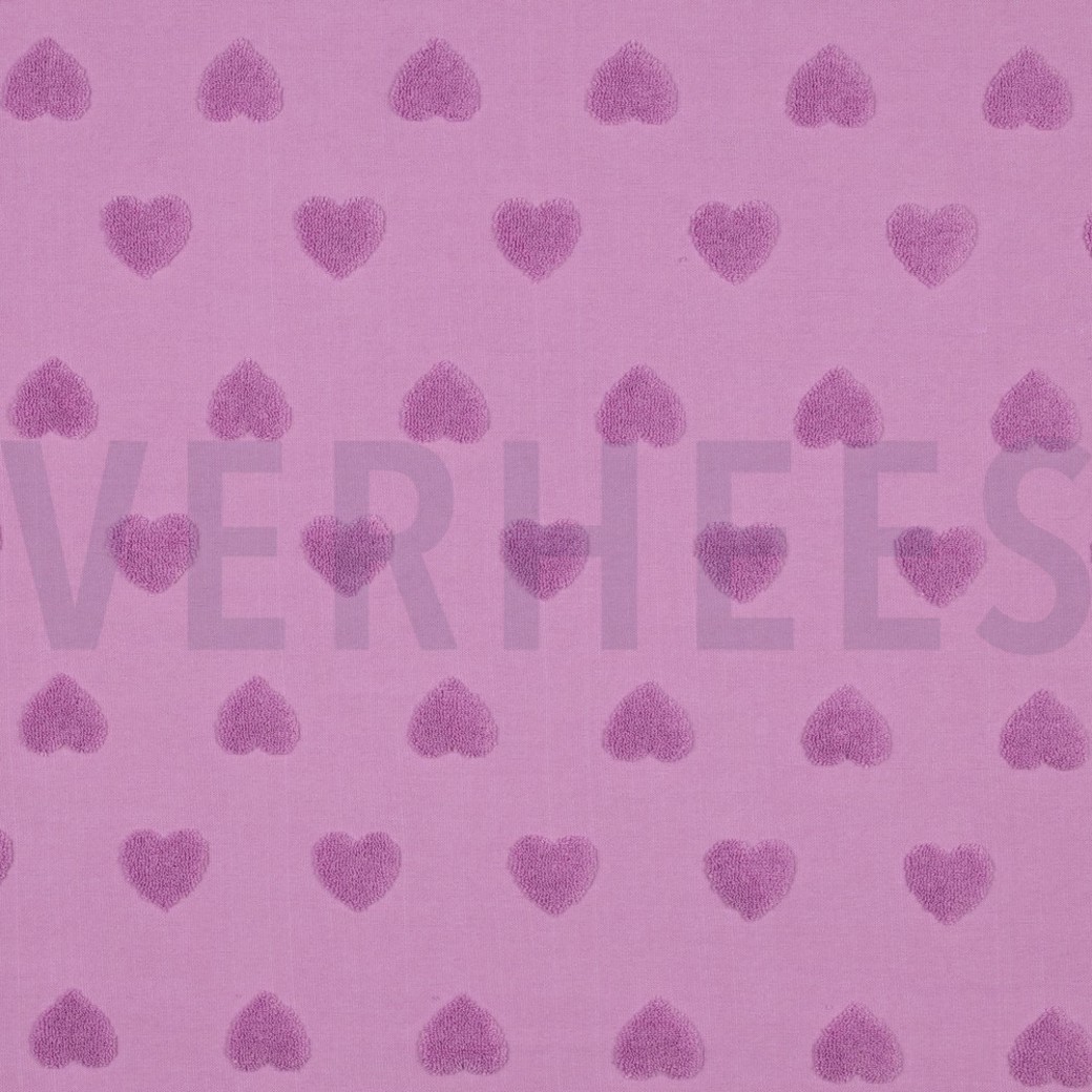 COTTON TOWELING KNIT HEARTS LILAC