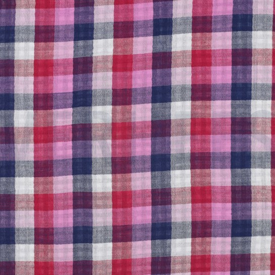 MUSSELIN DOPPELSEITIG KAROS LILA / MARINEBLAU #7