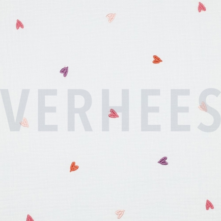 MUSSELIN STICKEREI HERZEN ROSA / ORANGE (hover)