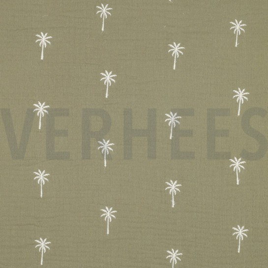 DOUBLE GAUZE EMBROIDERY PALMBOMEN MOSGROEN #7