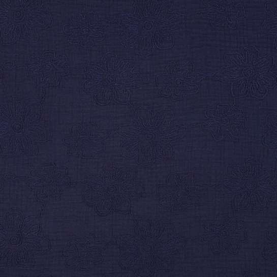 DOUBLE GAUZE EMBROIDERY BLOEMEN MARINEBLAUW #7