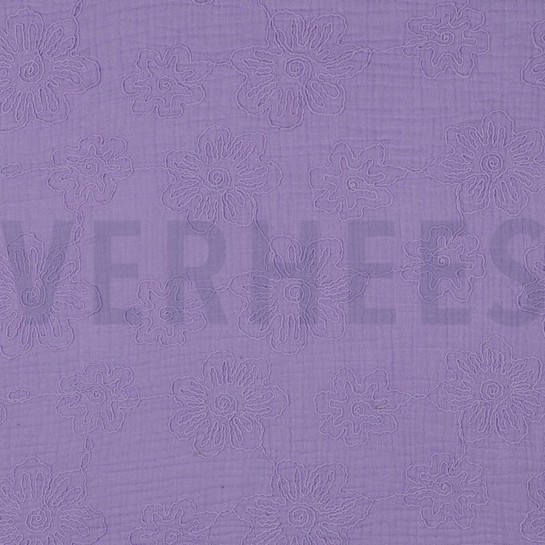 DOUBLE GAUZE EMBROIDERY FLOWERS LILAC #7