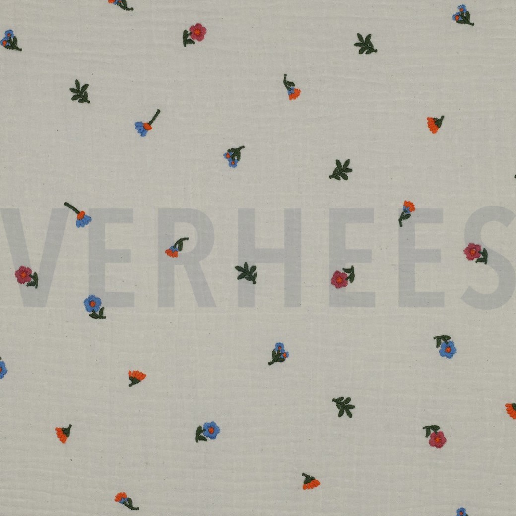 DOUBLE GAUZE EMBROIDERY FLOWERS NATURAL WASHED