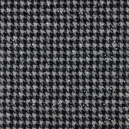 STEPPSTOFF HAHNENTRITT FOIL PAILLETTEN SCHWARZ/ WEISS #7