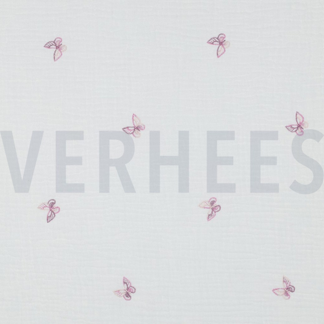 DOUBLE GAUZE EMBROIDERY BUTTERFLY WHITE / PURPLE