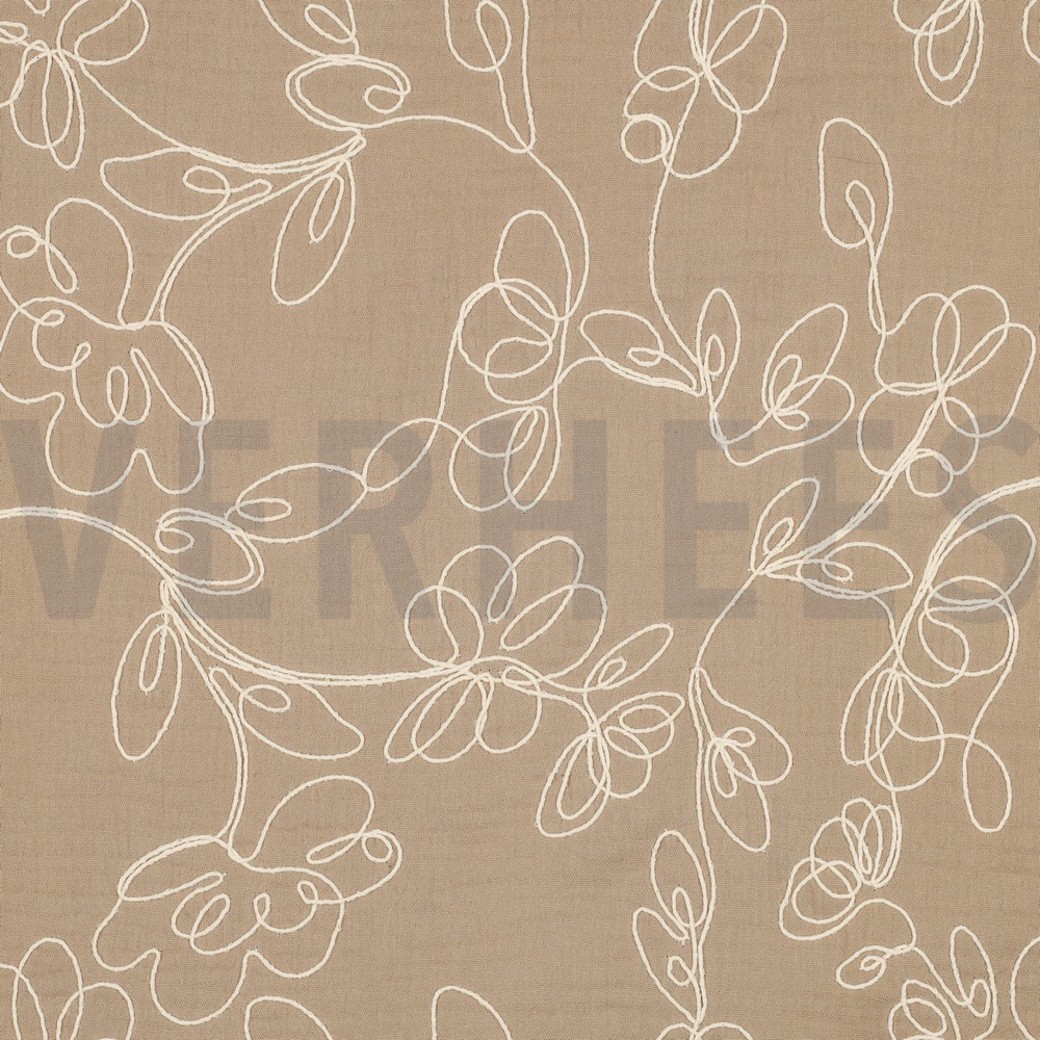 DOUBLE GAUZE EMBROIDERY FLOWERS BEIGE