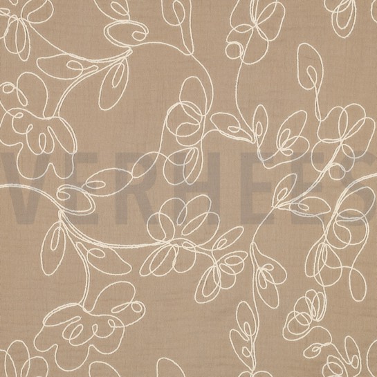 DOUBLE GAUZE EMBROIDERY FLOWERS BEIGE #7