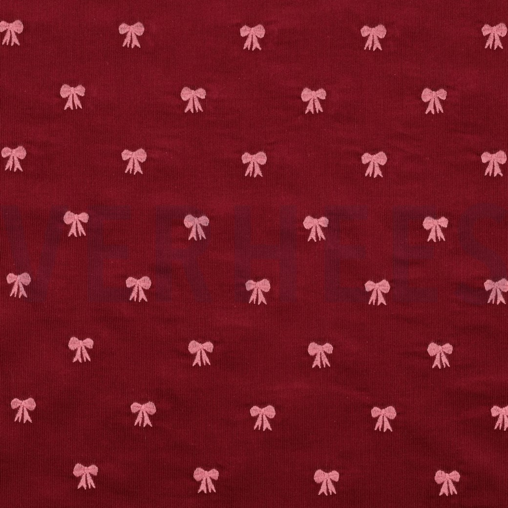 BABYCORD EMBROIDERY BOWS BORDEAUX