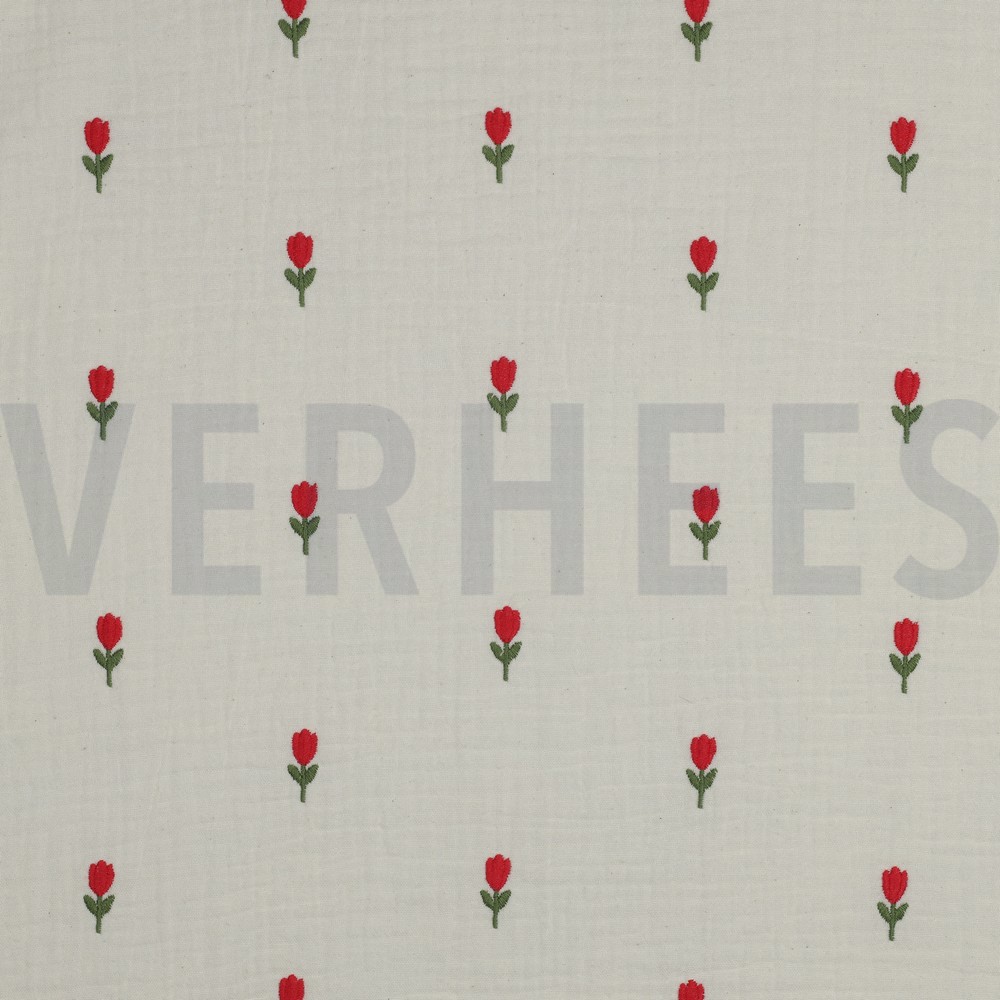 DOUBLE GAUZE EMBROIDERY FLOWERS NATUREL