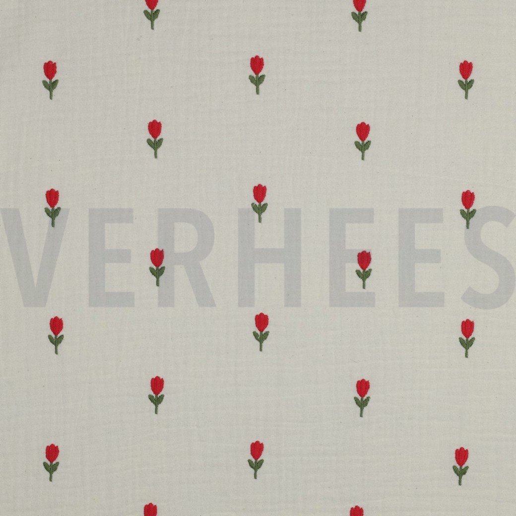 DOUBLE GAUZE EMBROIDERY FLOWERS NATUREL