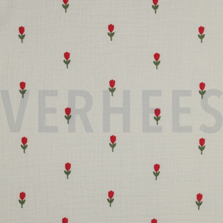 DOUBLE GAUZE EMBROIDERY FLOWERS NATURAL (hover)