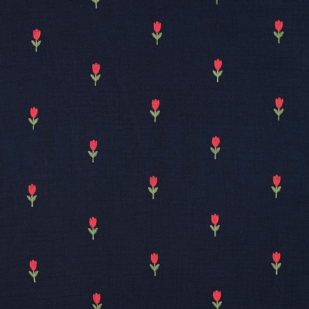 DOUBLE GAUZE EMBROIDERY FLOWERS NAVY (hover)