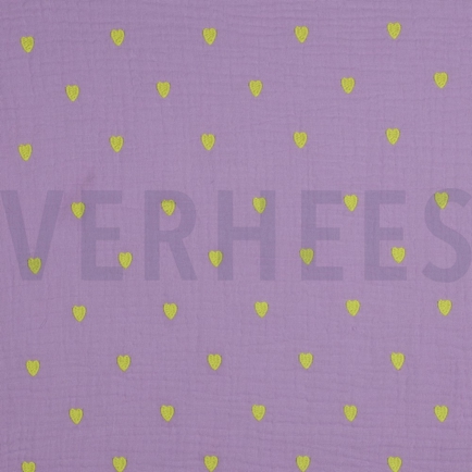DOUBLE GAUZE EMBROIDERY NEON HEARTS LAVENDER (hover)