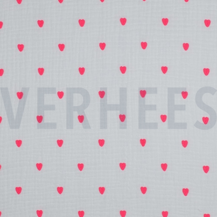 DOUBLE GAUZE EMBROIDERY NEON HEARTS WHITE (hover)