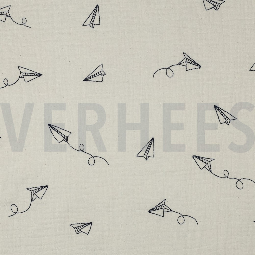 DOUBLE GAUZE EMBROIDERY PAPER PLANES NATURAL