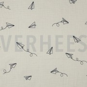 DOUBLE GAUZE EMBROIDERY PAPER PLANES NATURAL (thumbnail)