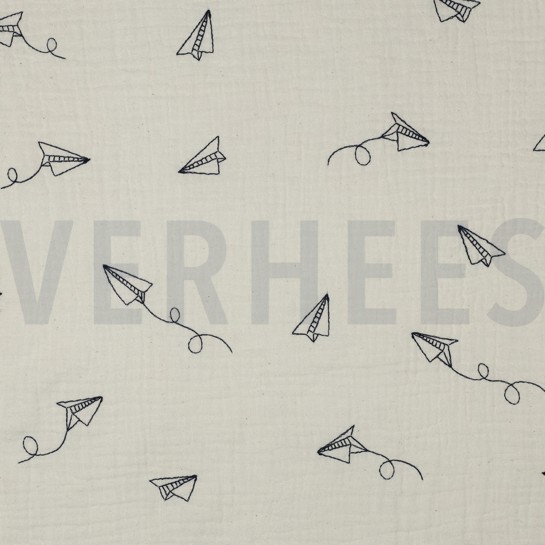 DOUBLE GAUZE EMBROIDERY PAPER PLANES NATURAL #7