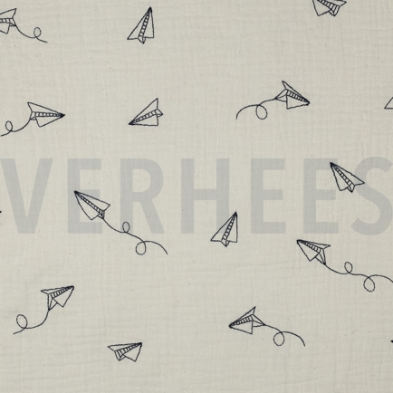 DOUBLE GAUZE EMBROIDERY PAPER PLANES NATURAL (hover)