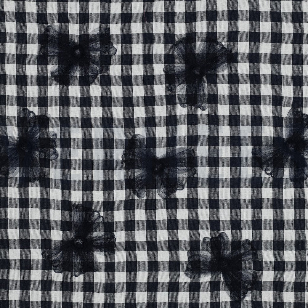 COTTON YARN DYED CHECKS TULE FLOWERS NAVY