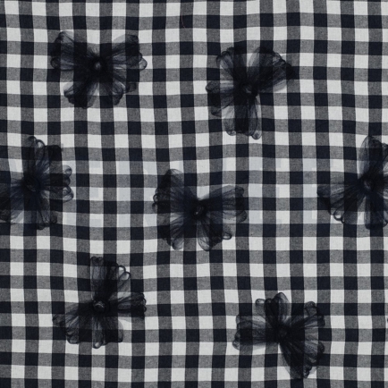 COTTON YARN DYED CHECKS TULE FLOWERS NAVY (hover)