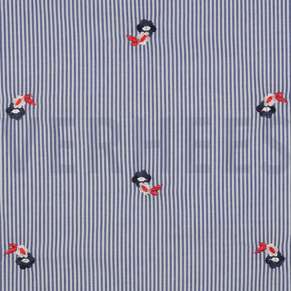 COTTON STRIPES EMBROIDERY FLOWERS BLUE
