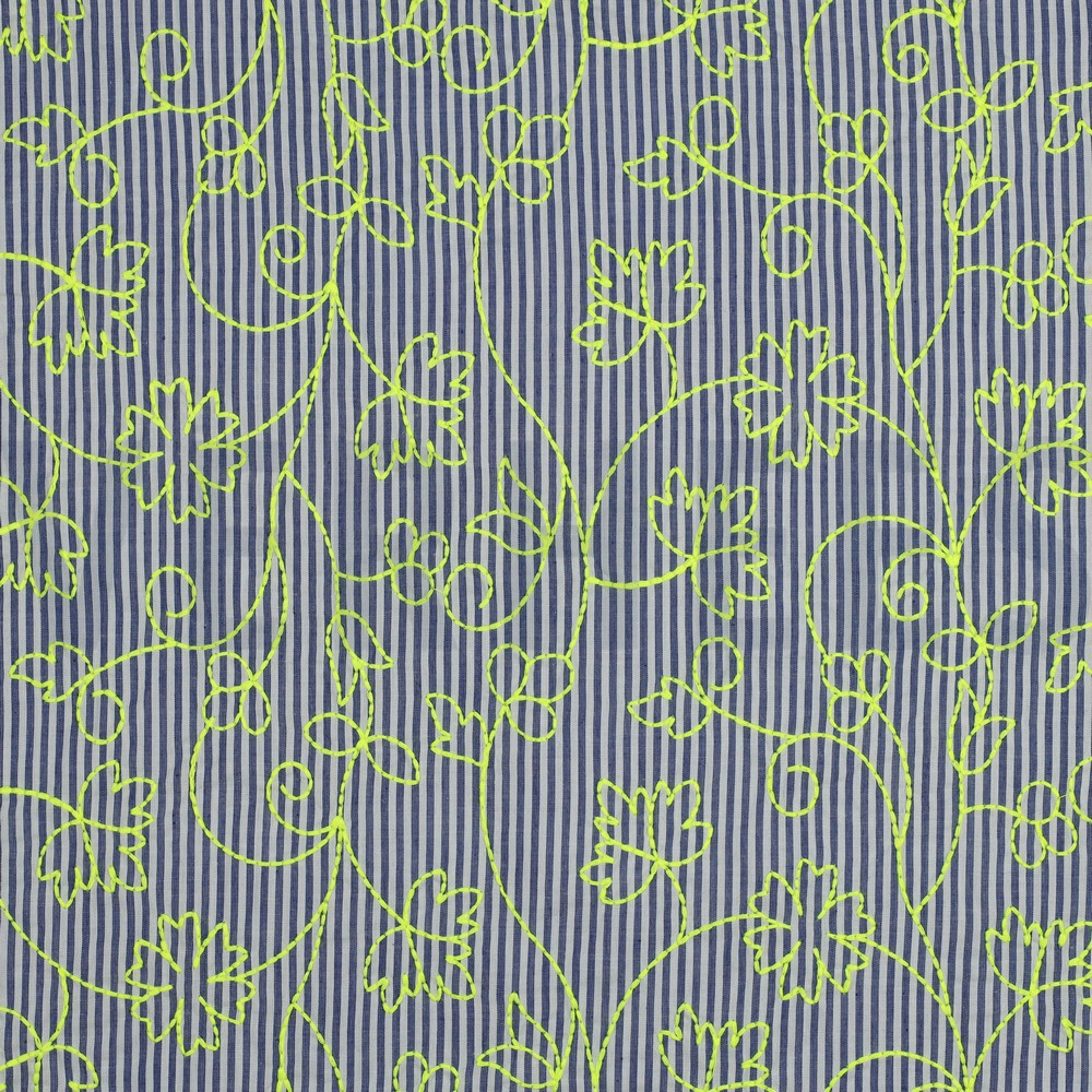 COTTON STRIPES NEON EMBROIDERY BLUE WITH GREEN NEON (hover)