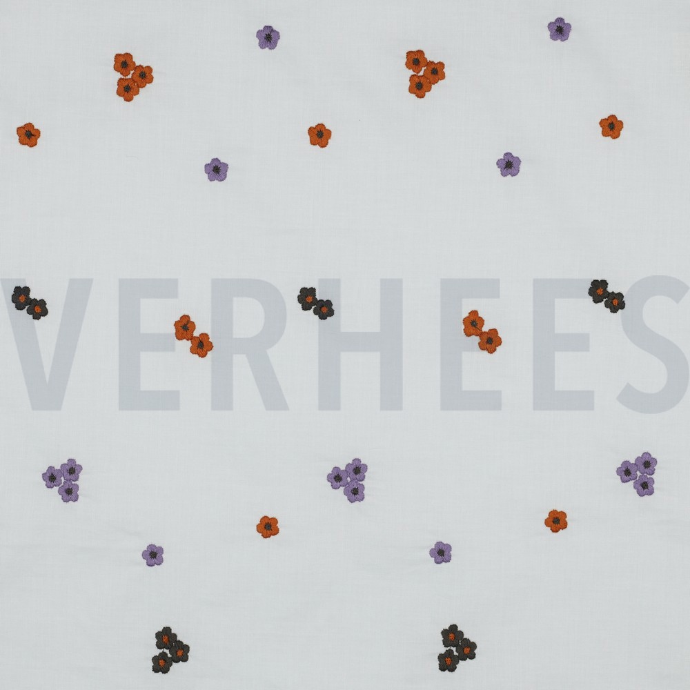 COTTON VOILE EMBROIDERY FLOWERS BRICK