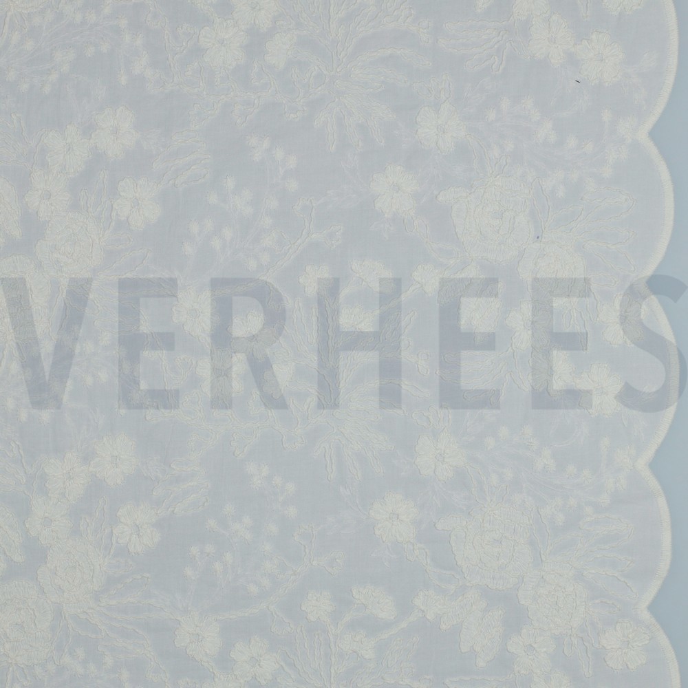 COTTON VOILE EMBROIDERY FLOWERS TWO-SIDED SCALLOP WHITE