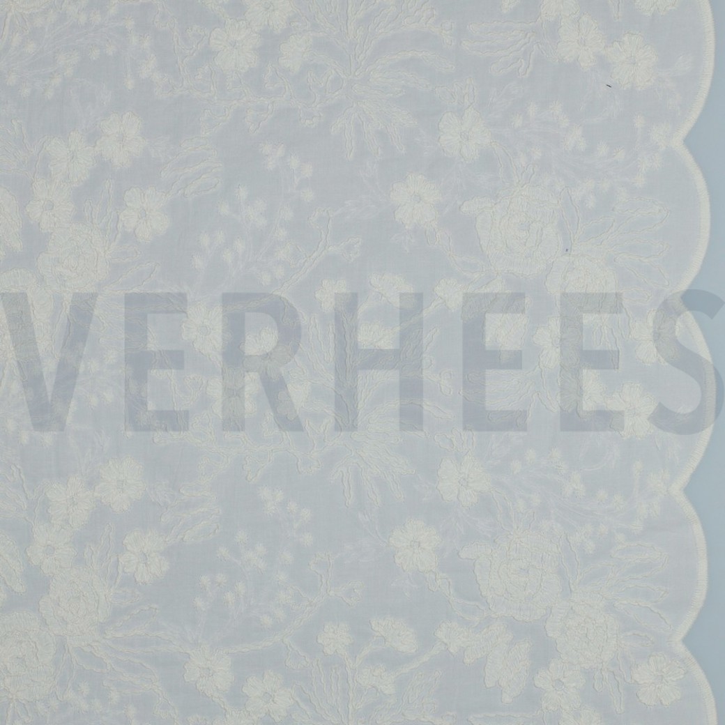 COTTON VOILE EMBROIDERY FLOWERS TWO-SIDED SCALLOP WHITE