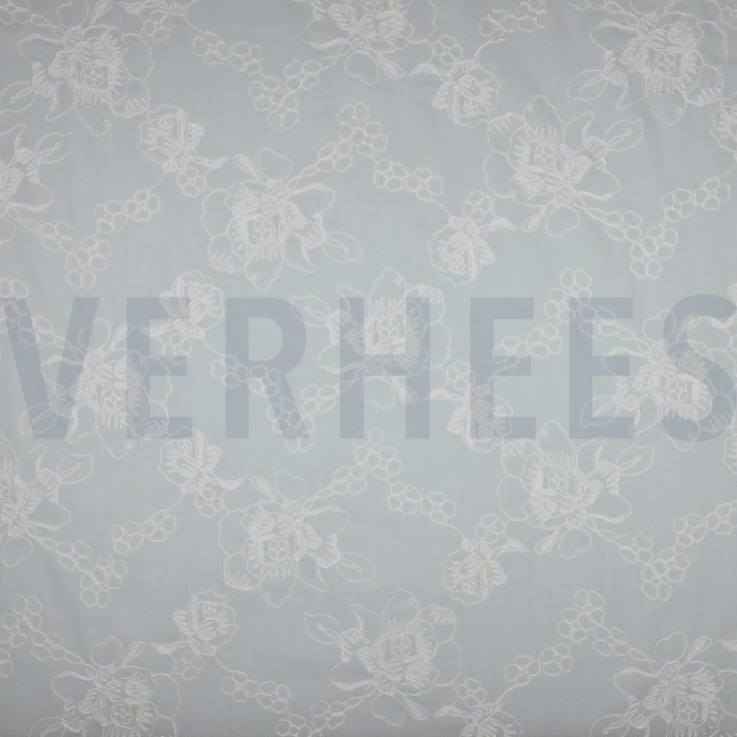 COTTON VOILE EMBROIDERY FLOWERS WHITE