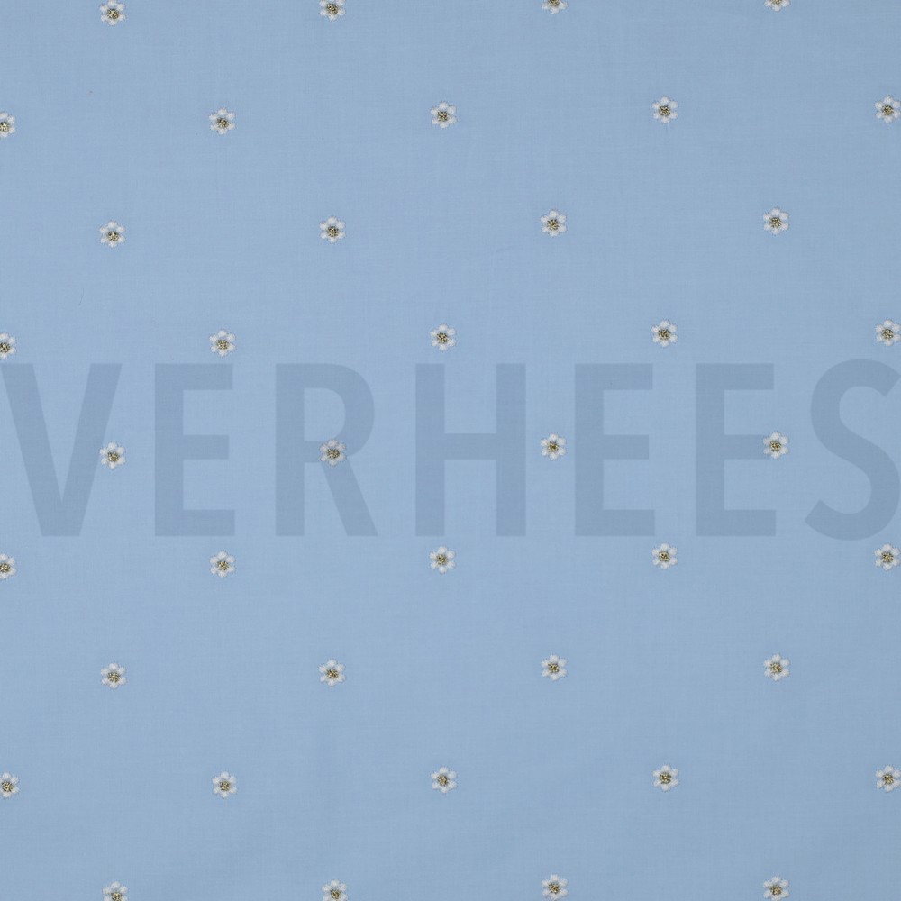 COTTON VOILE EMBROIDERY LUREX FLOWERS LIGHT BLUE