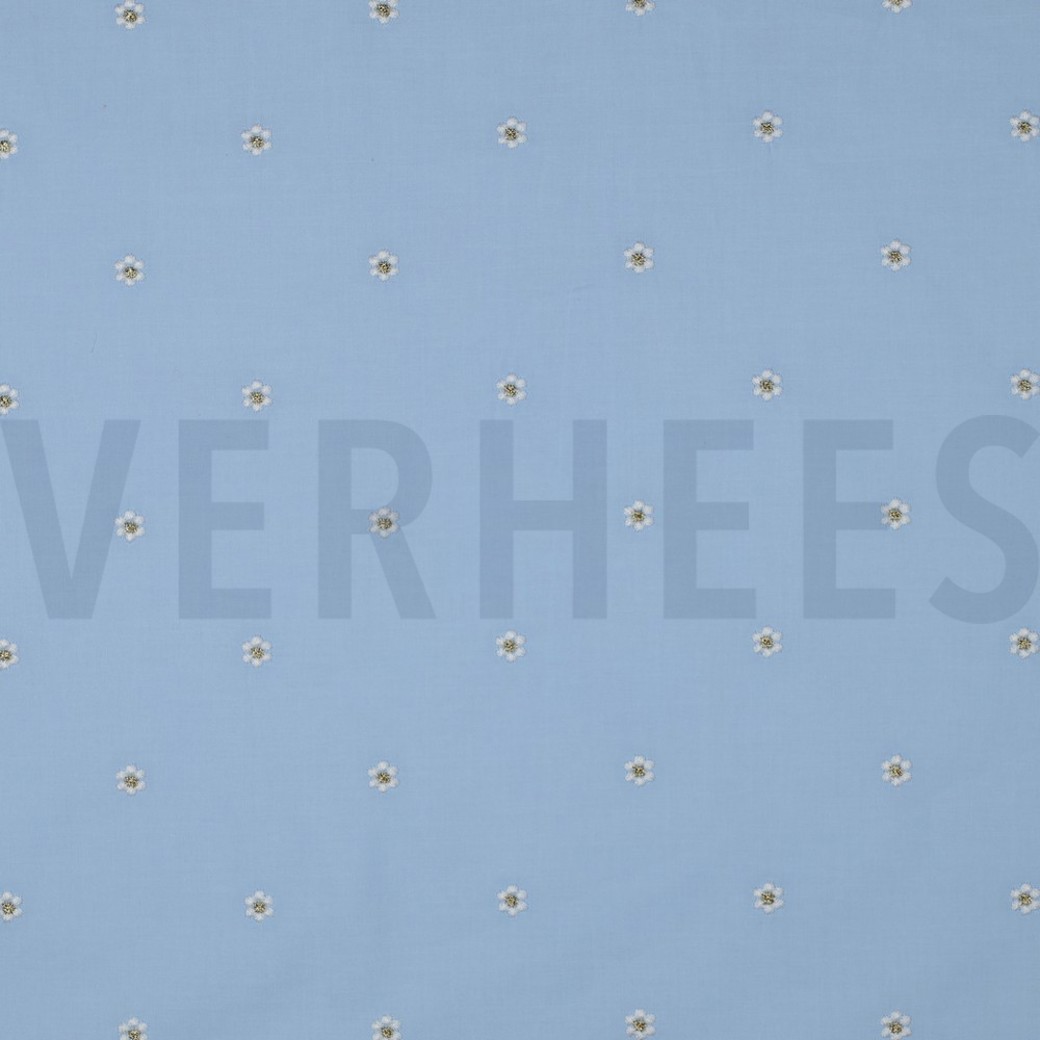 COTTON VOILE EMBROIDERY LUREX FLOWERS LIGHT BLUE