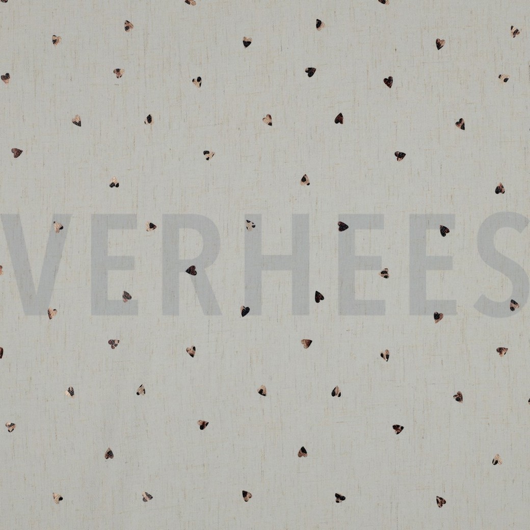 LINEN VISCOSE FOIL HEARTS ECRU