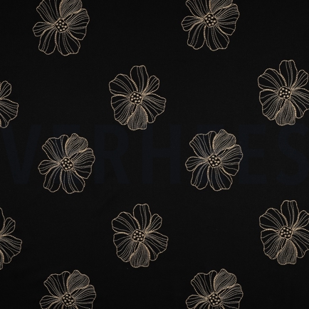 LINEN VISCOSE EMBROIDERY FLOWERS BLACK (hover)