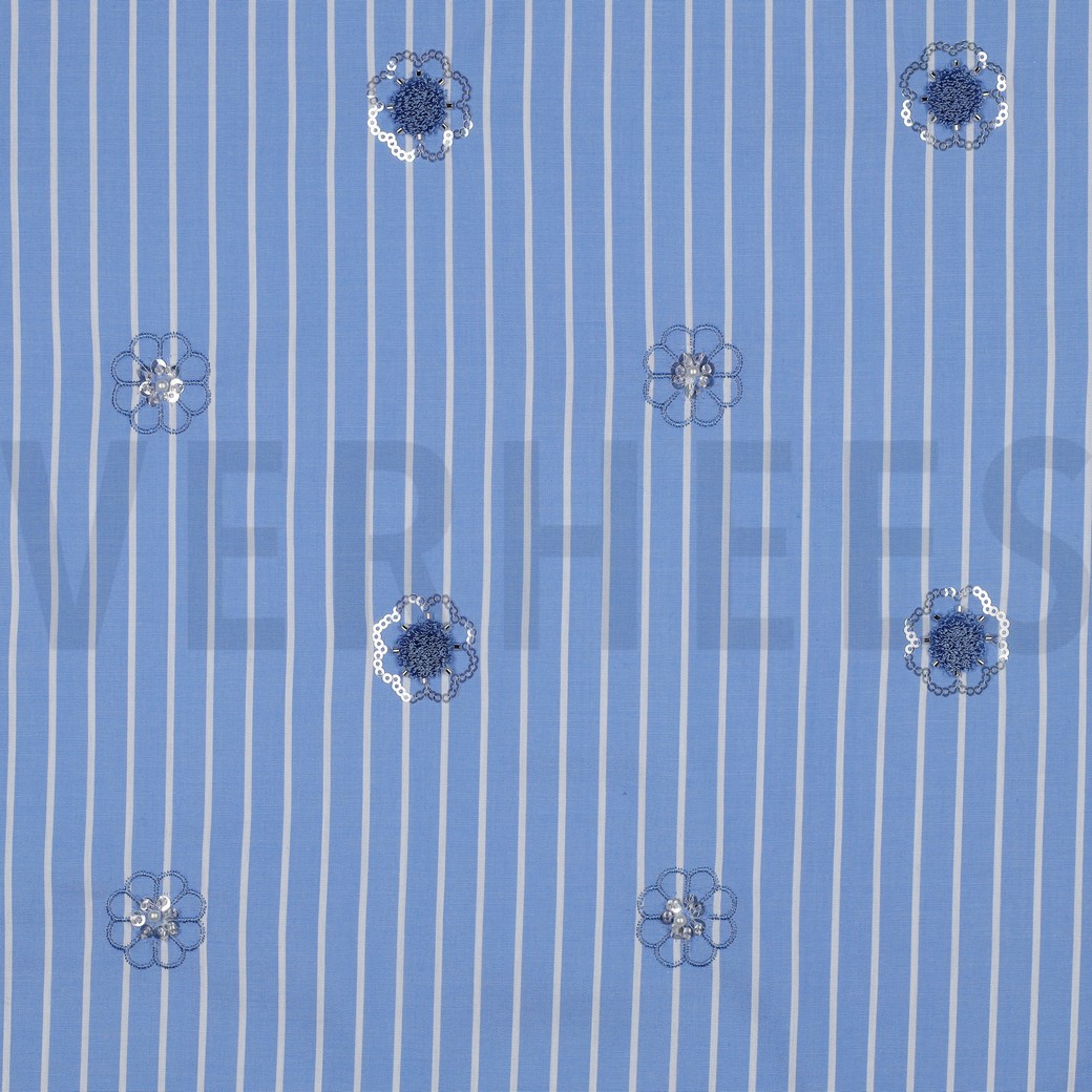 COTTON STRIPES SEQUINS FLOWERS BLUE (hover)