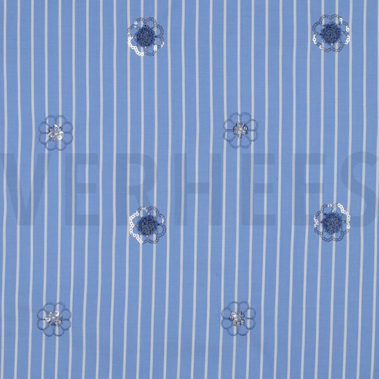 COTTON STRIPES SEQUINS FLOWERS BLUE #7