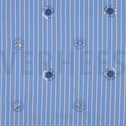 COTTON STRIPES SEQUINS FLOWERS BLUE (hover)