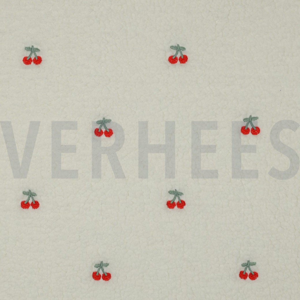 TEDDY EMBROIDERY CHERRIES ECRU