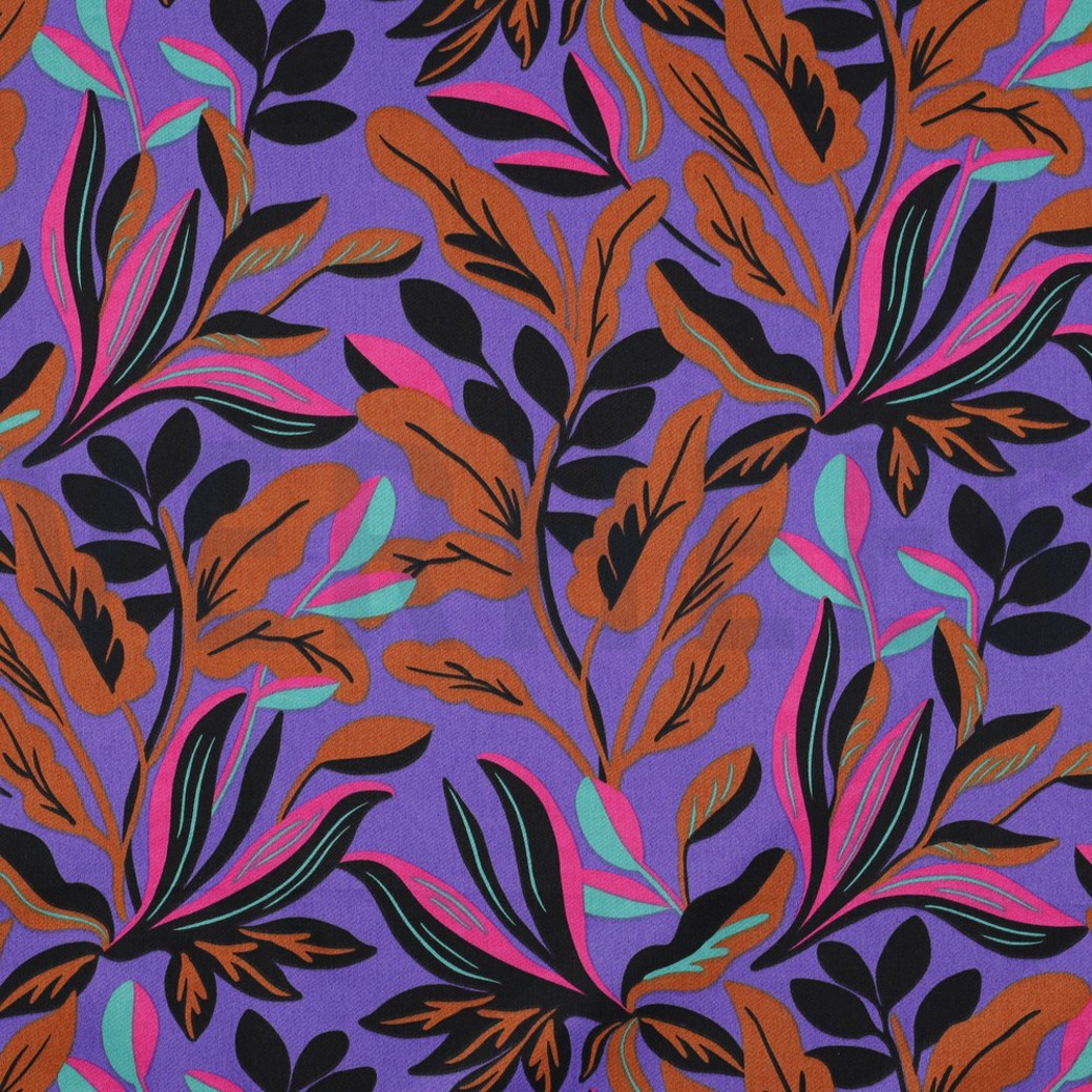 COTTON SATIN LUSH LEAVES NERIDA HANSEN PURPLE