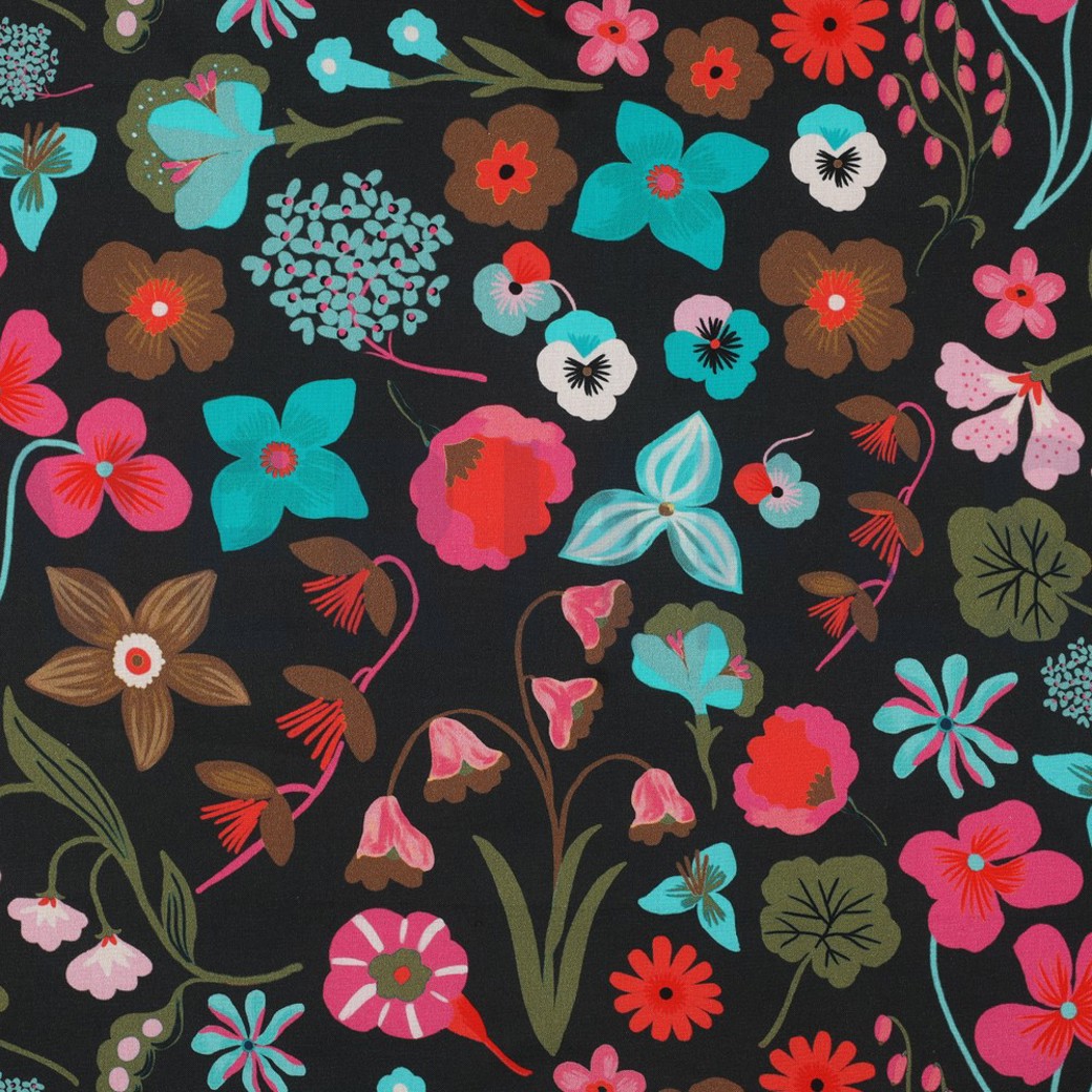FINE POPLIN DIGITAL MEADOW FLOWER NERIDA HANSEN JET BLACK