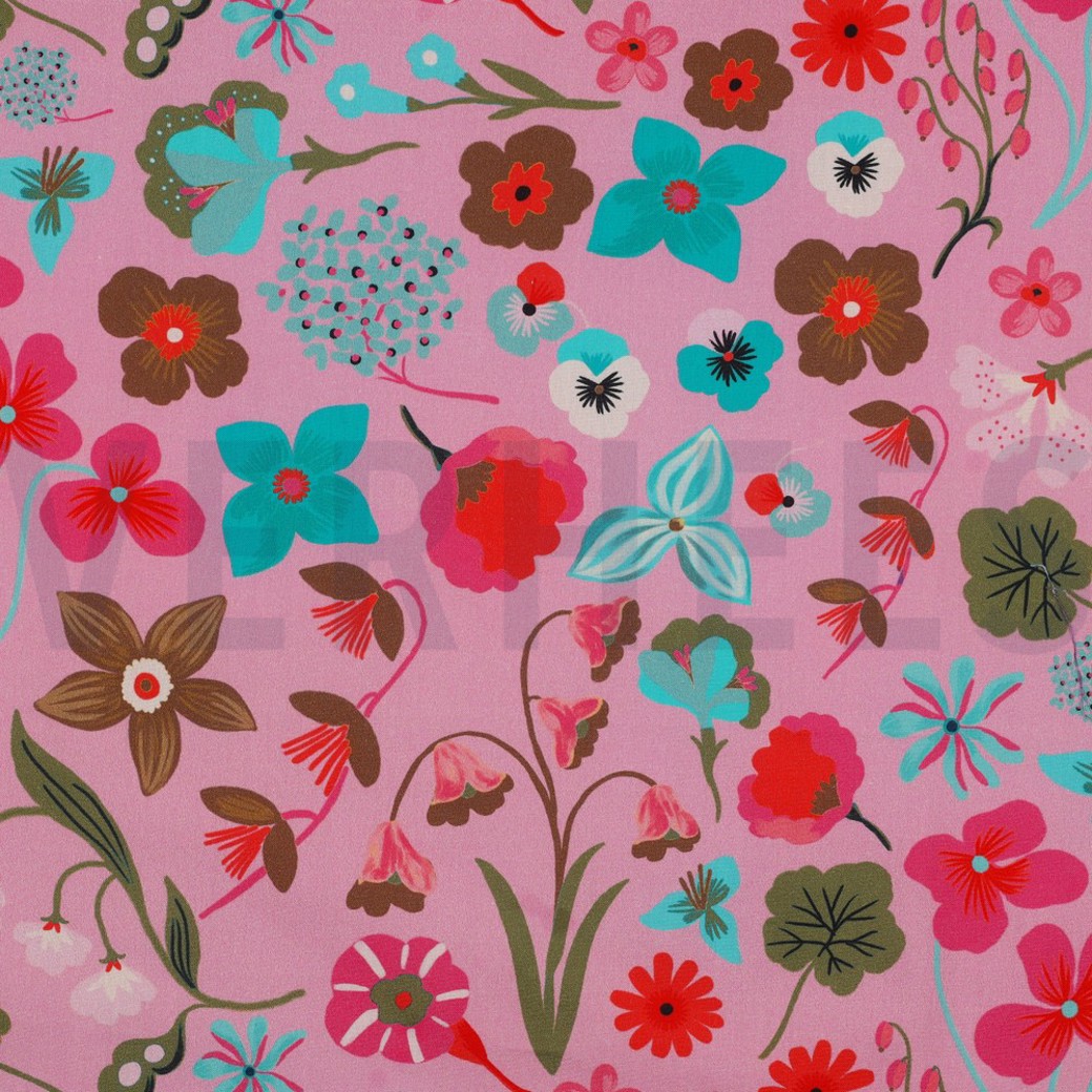 FINE POPLIN DIGITAL MEADOW FLOWER NERIDA HANSEN LIGHT PINK