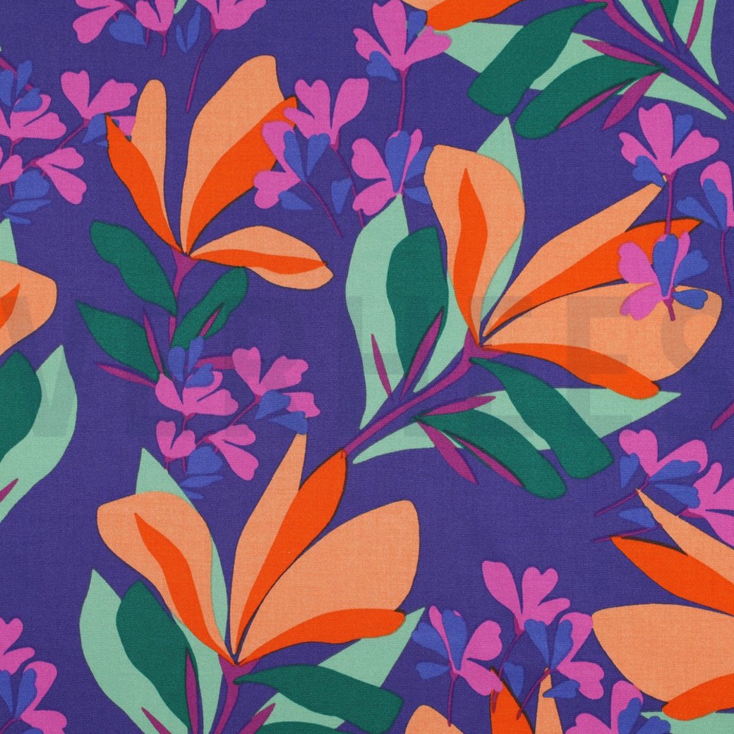 ROSELLA STRETCH SPRING GARDEN NERIDA HANSEN ROYAL BLUE / APRICOT