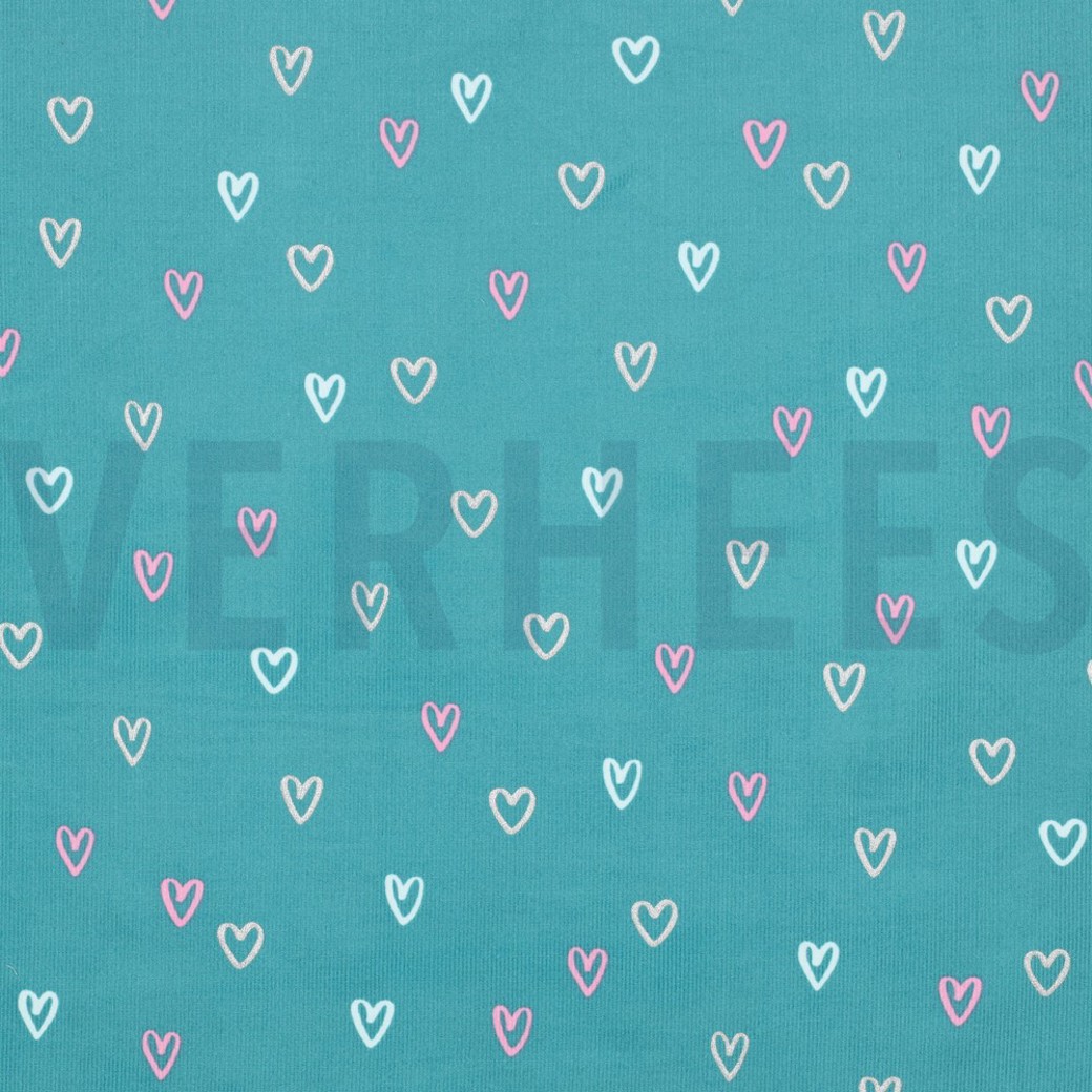 BABYCORD FOIL HEARTS PETROL