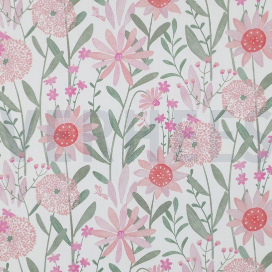 FINE POPLIN DIGITAL FLOWERS WHITE #7