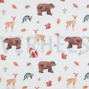 FINE POPLIN DIGITAL FOREST ANIMALS WHITE (thumbnail)