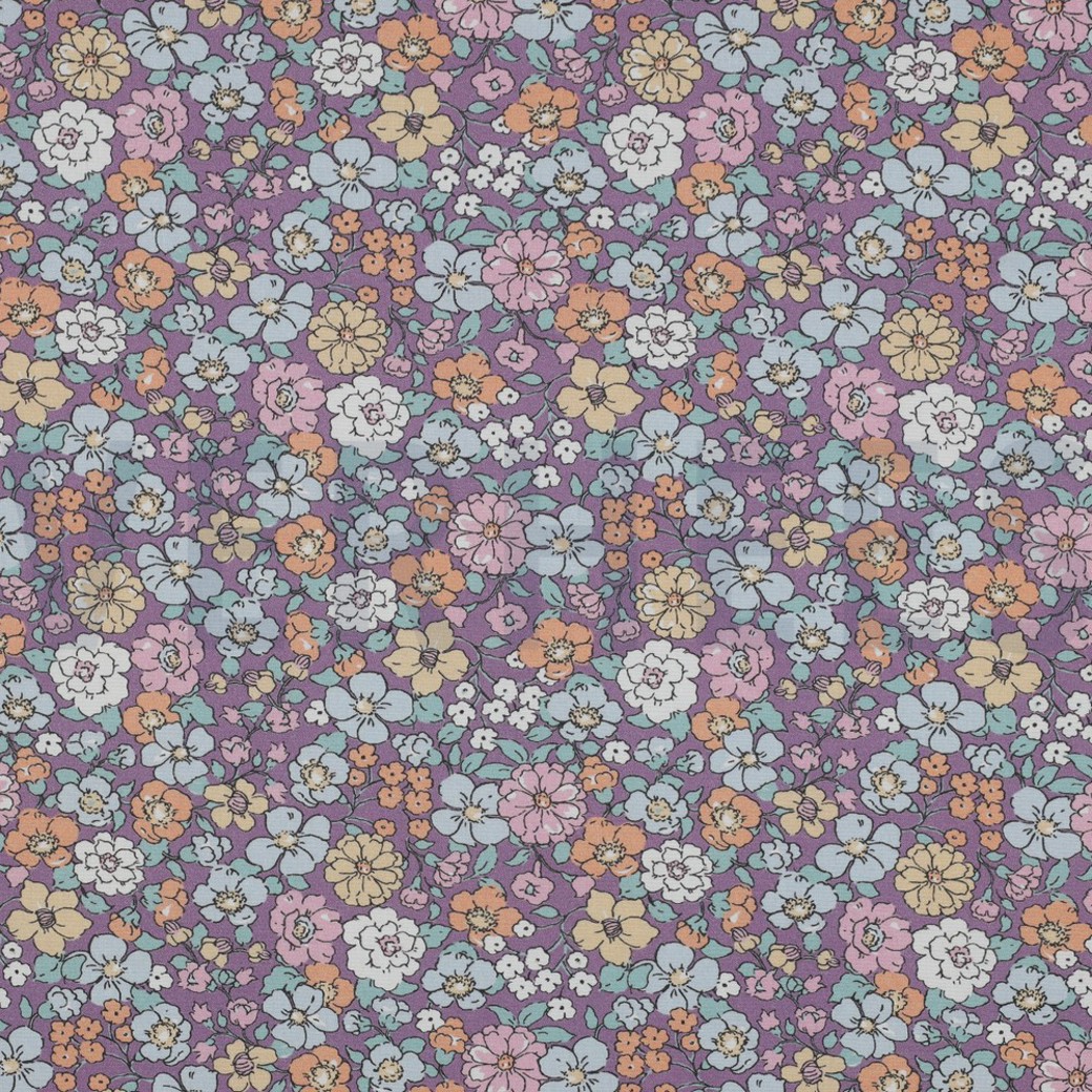 FINE POPLIN GOTS FLOWERS PURPLE