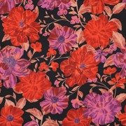COTTON SATIN DIGITAL FLOWERS BLACK / RED (thumbnail)