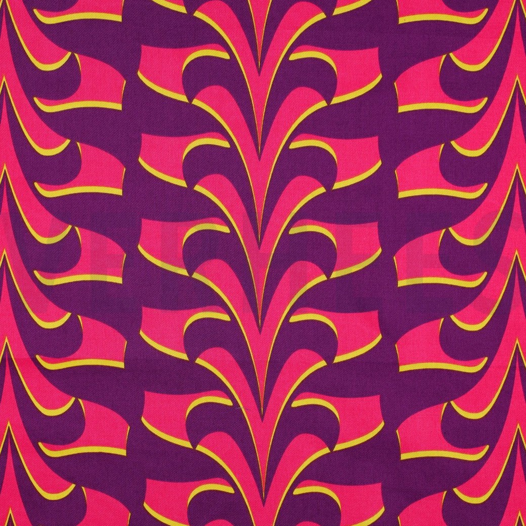 COTTON SATIN ABSTRACT FLOWERS DARK PURPLE