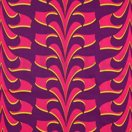 KATOEN SATIJN ABSTRACTE BLOEMEN DONKERPAARS (hover)