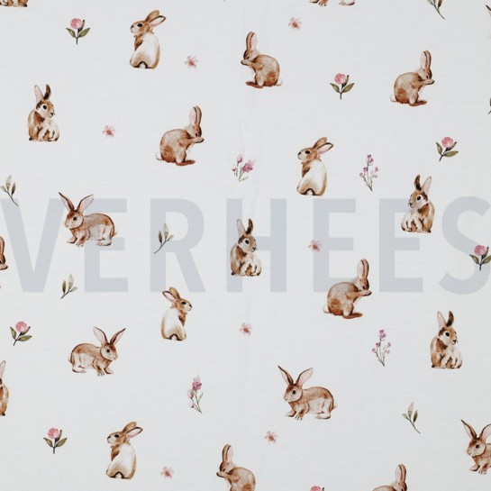 JERSEY DIGITAL RABBITS AND FLOWERS WHITE #7